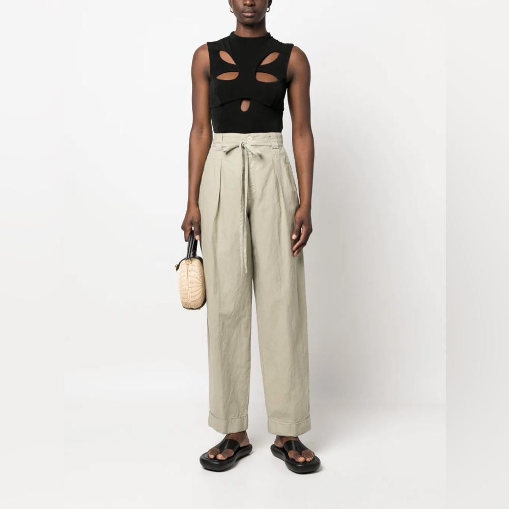 Brand New_Closed Ivory High-Waist Wide-Leg Cotton Linen Pants_Reydon